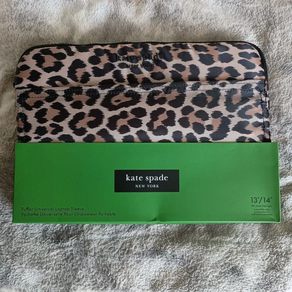 NWT Kate Spade classic leopard puffer sleeve for up to 14” laptop